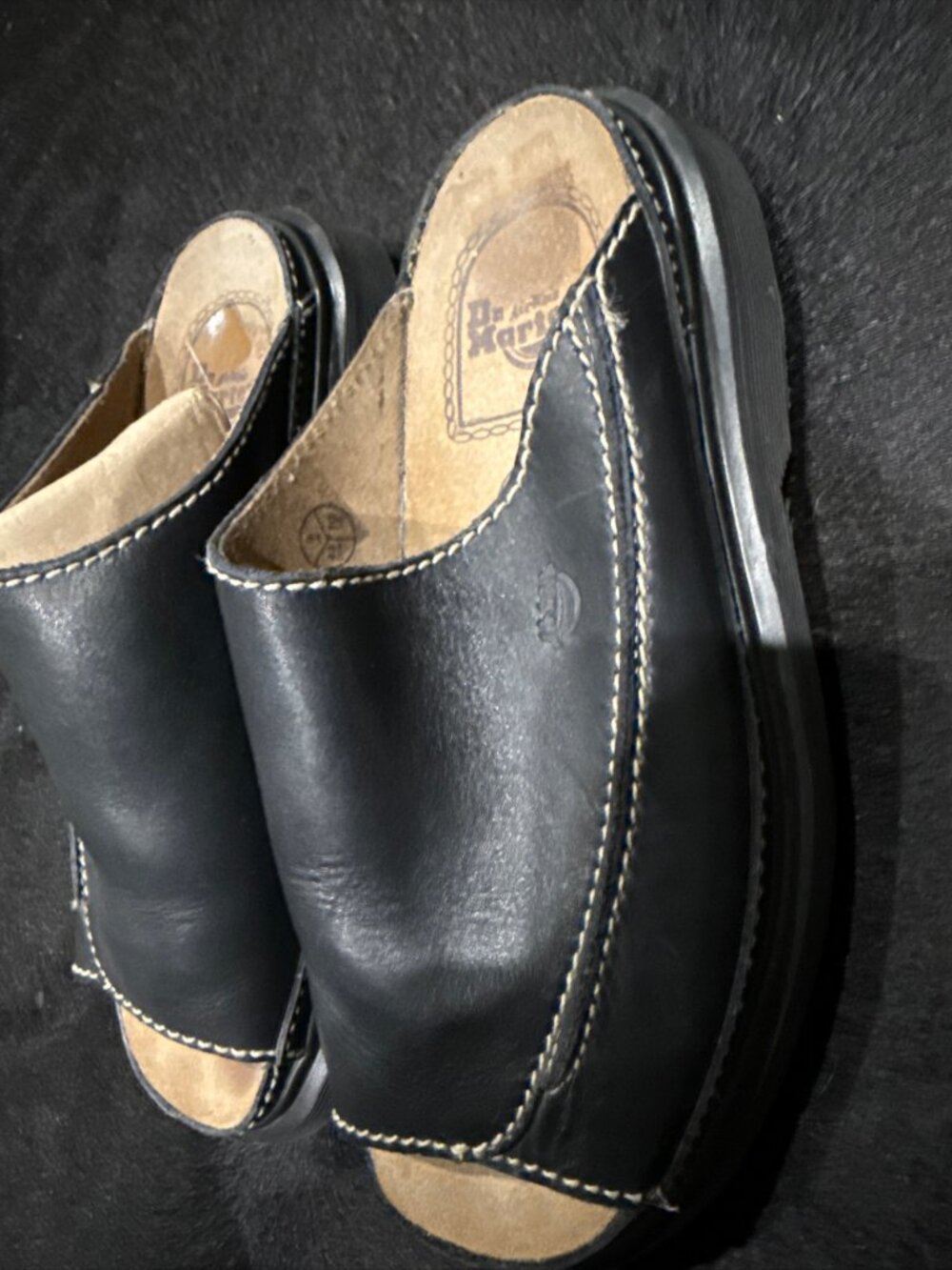 Vintage Dr Martens Black Leather Mens Sandals Achava Apron Slide US Sz 10 - Picture 2 of 9